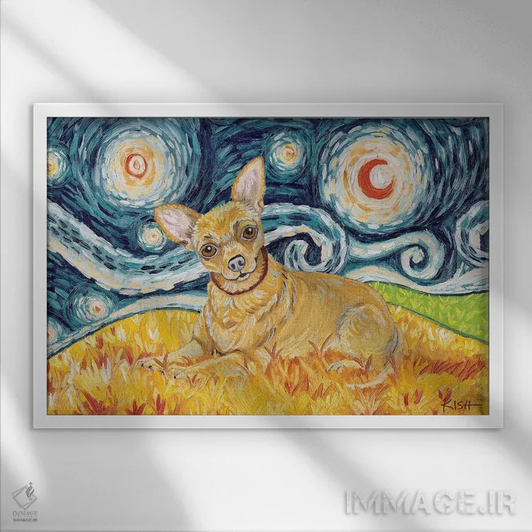 تابلو دکوراتیو چی واوا در یک شب پرستاره اثر گرچن کیش سرانو - نمای قابدار سفید