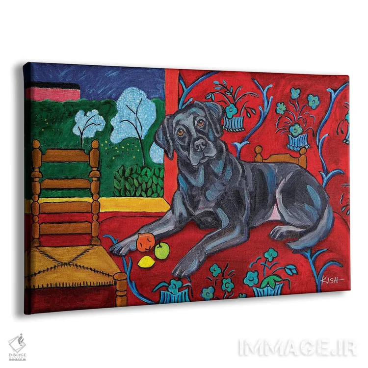 تابلو دکوراتیو لبرادور مشکی موتیسه اثر گرچن کیش سرانو - نمای پرسپکتیو محصول