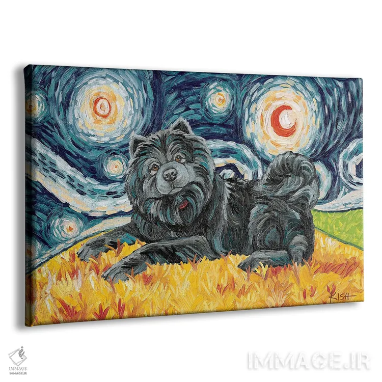 تابلو دکوراتیو چاو چاو در یک شب پرستاره اثر گرچن کیش سرانو - نمای پرسپکتیو محصول