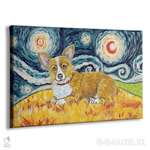 تابلو دکوراتیو کورگی در یک شب پرستاره اثر گرچن کیش سرانو - نمای پرسپکتیو محصول