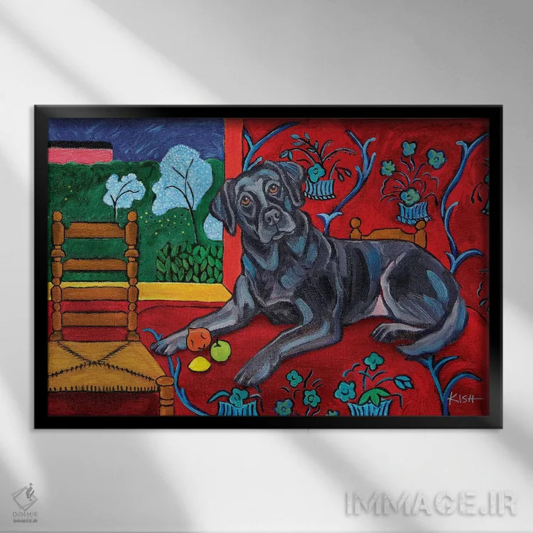 تابلو دکوراتیو لبرادور مشکی موتیسه اثر گرچن کیش سرانو - نمای قابدار مشکی