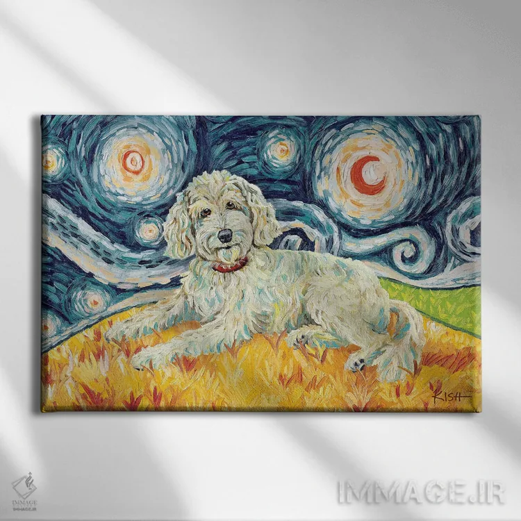 تابلو دکوراتیو دودل در یک شب پرستاره اثر گرچن کیش سرانو - نمای روبهرو روی دیوار