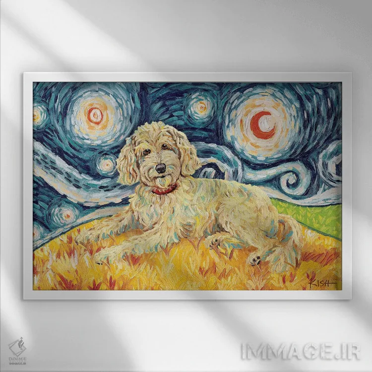 تابلو دکوراتیو دودل در یک شب پرستاره اثر گرچن کیش سرانو - نمای قابدار سفید
