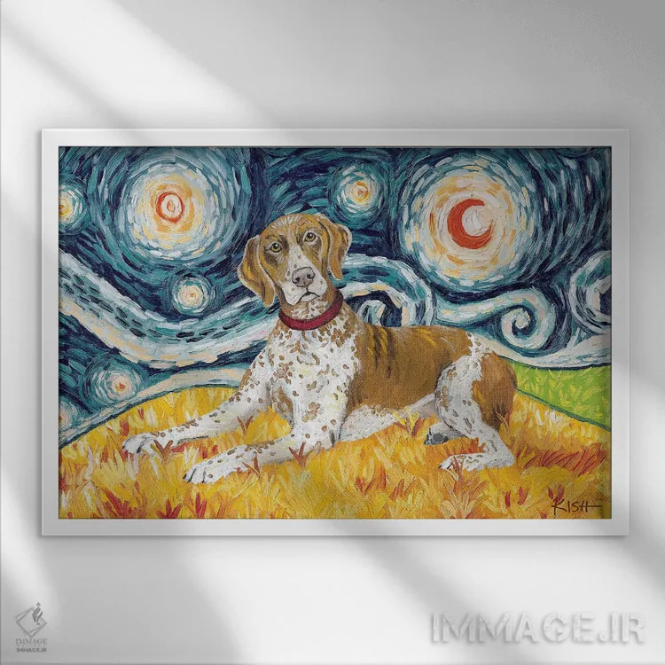 تابلو دکوراتیو ژرمن شورت هیر پوینتر در یک شب پرستاره اثر گرچن کیش سرانو - نمای قابدار سفید