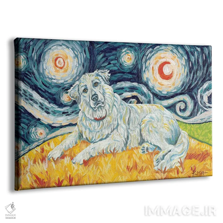 تابلو دکوراتیو گریت پیرنیز در یک شب پرستاره اثر گرچن کیش سرانو - نمای پرسپکتیو محصول