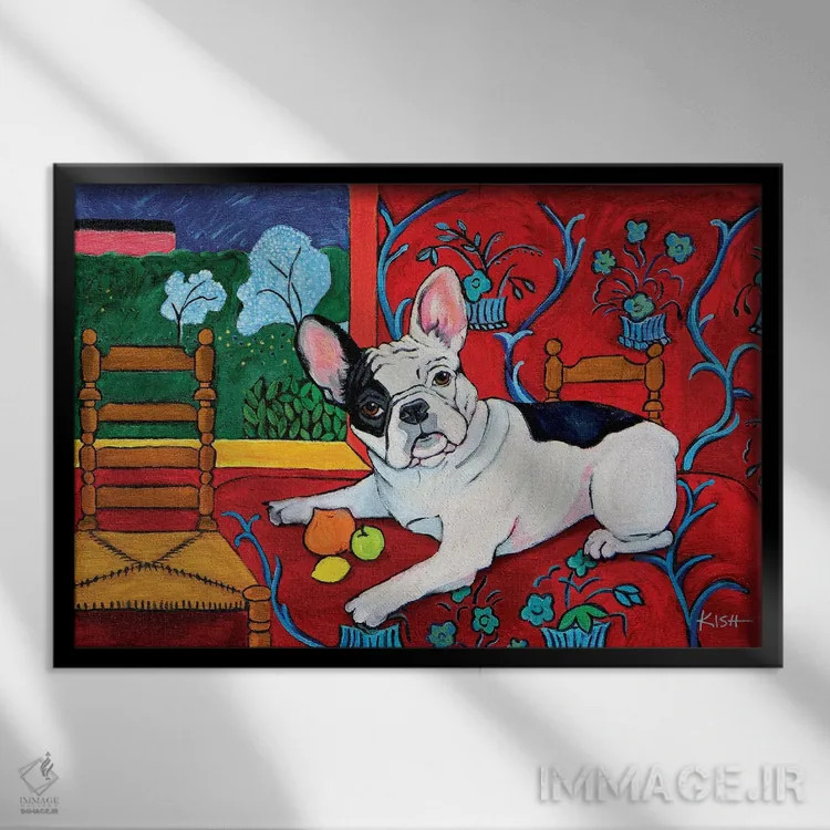 تابلو دکوراتیو بولداگ فرانسوی موتیسه اثر گرچن کیش سرانو - نمای قابدار مشکی