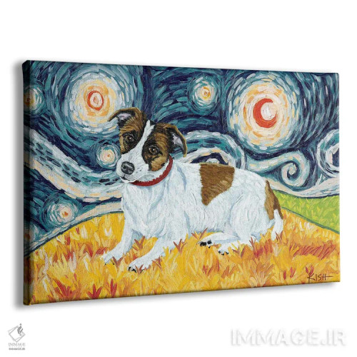 تابلو دکوراتیو جک راسل تریر در یک شب پرستاره اثر گرچن کیش سرانو - نمای پرسپکتیو محصول