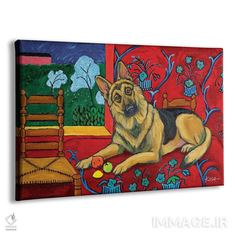 تابلو دکوراتیو ژرمن شپرد موتیسه اثر گرچن کیش سرانو - نمای پرسپکتیو محصول