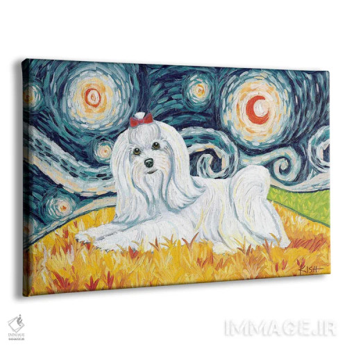 تابلو دکوراتیو مالتیز در یک شب پرستاره اثر گرچن کیش سرانو - نمای پرسپکتیو محصول