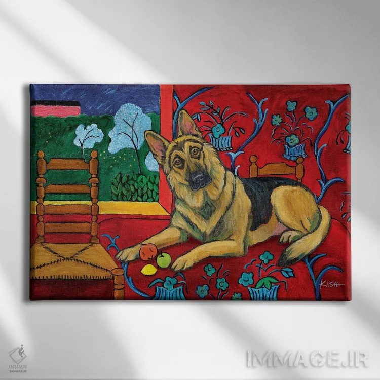 تابلو دکوراتیو ژرمن شپرد موتیسه اثر گرچن کیش سرانو - نمای روبهرو روی دیوار