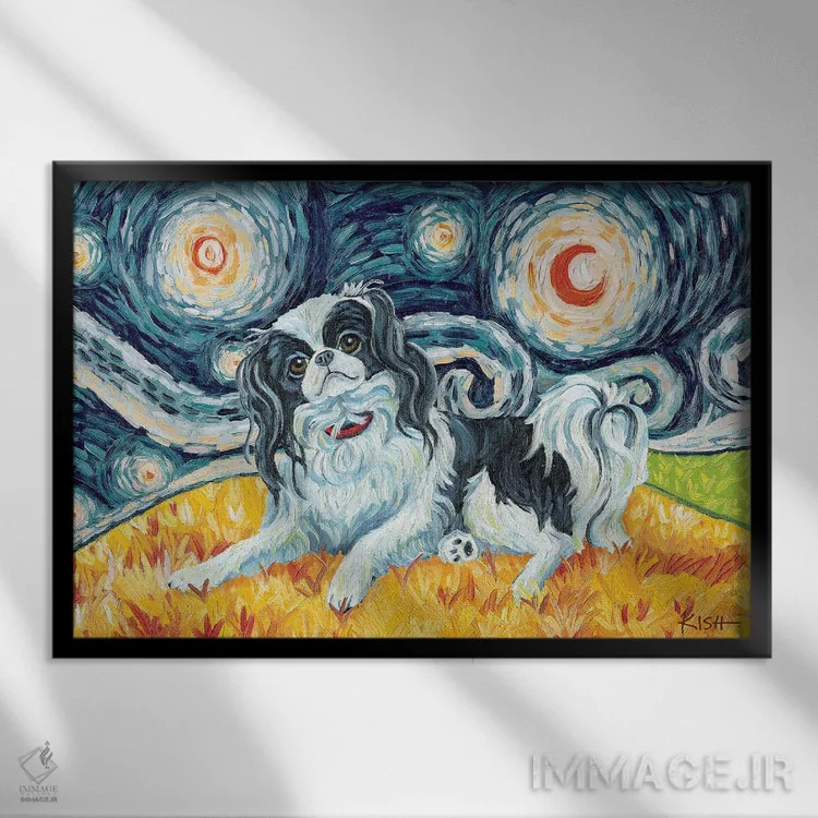 تابلو دکوراتیو ژاپنی چین در یک شب پرستاره اثر گرچن کیش سرانو - نمای قابدار مشکی