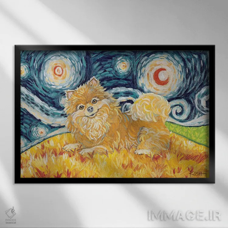 تابلو دکوراتیو پامرانین در یک شب پرستاره اثر گرچن کیش سرانو - نمای قابدار مشکی