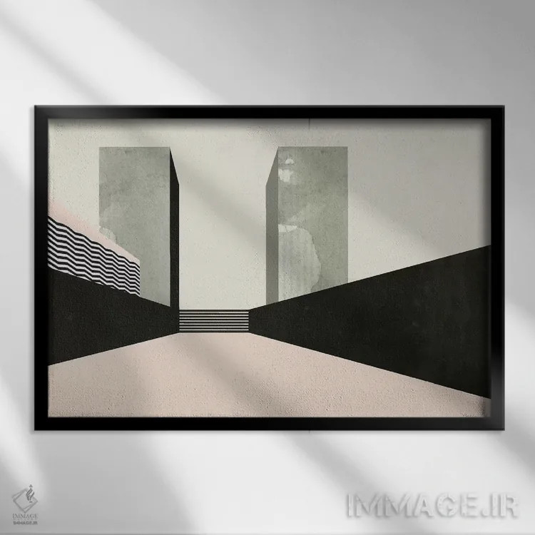 تابلو انتزاعی نیویورک گرافیکی ۳ اثر گرین لیلی - نمای قابدار مشکی