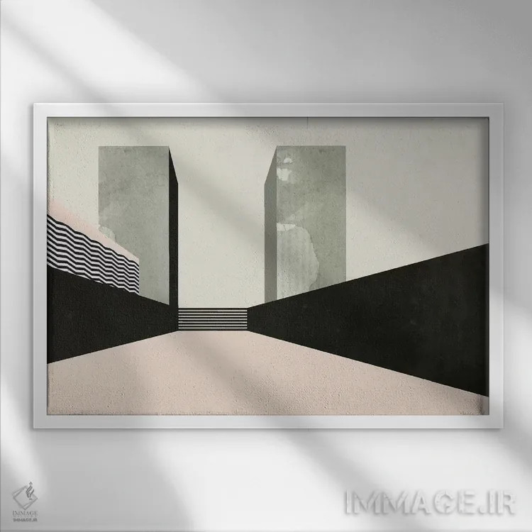 تابلو انتزاعی نیویورک گرافیکی ۳ اثر گرین لیلی - نمای قابدار سفید