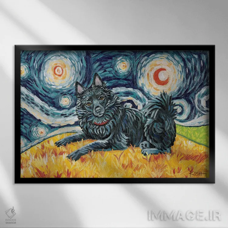 تابلو دکوراتیو شیپرک در یک شب پرستاره با دم اثر گرچن کیش سرانو - نمای قابدار مشکی