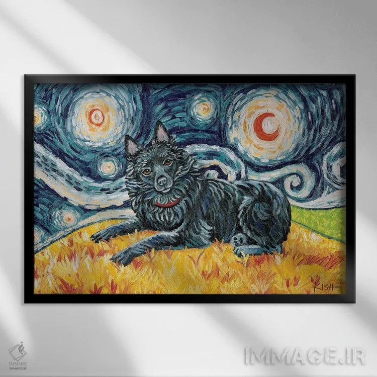 تابلو دکوراتیو شیپرک در یک شب پرستاره اثر گرچن کیش سرانو - نمای قابدار مشکی