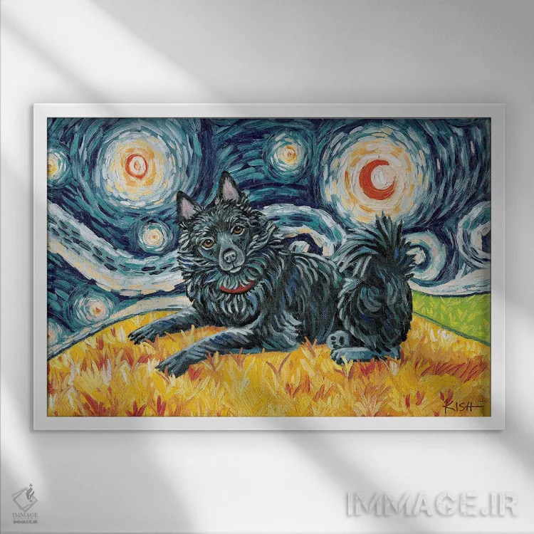 تابلو دکوراتیو شیپرک در یک شب پرستاره با دم اثر گرچن کیش سرانو - نمای قابدار سفید