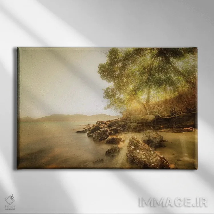 تابلو دکوراتیو تابش نور روی صخره ها اثر گلاوکو منهالی - نمای روبهرو روی دیوار