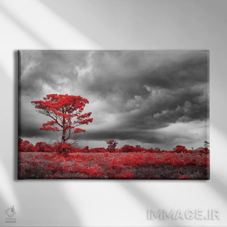 تابلو دکوراتیو درخت قرمز اثر گلاوکو منهالی - نمای روبهرو روی دیوار