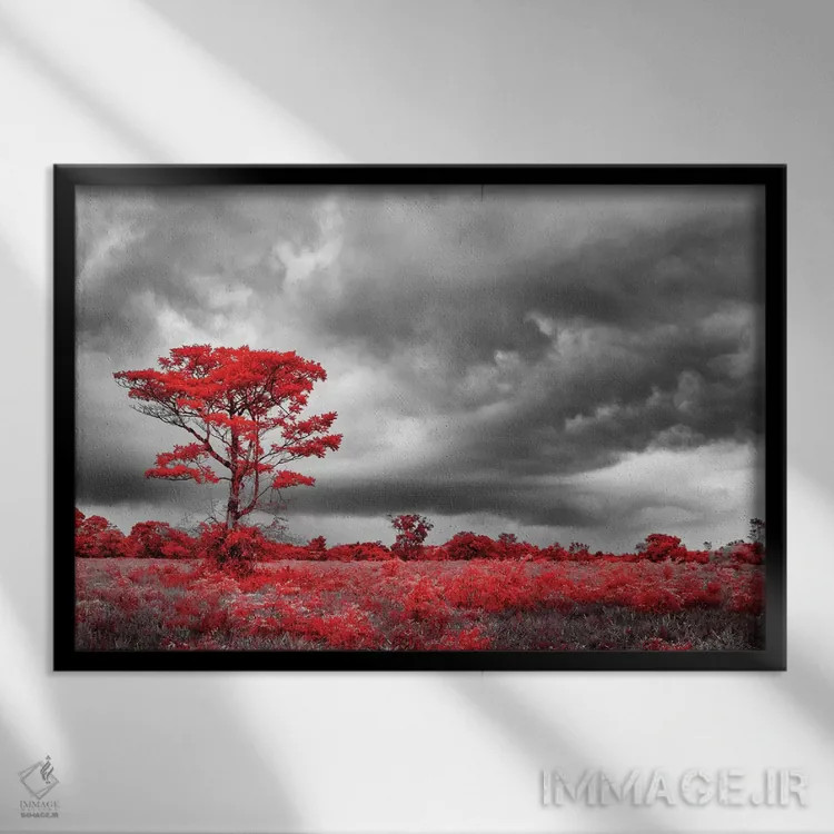 تابلو دکوراتیو درخت قرمز اثر گلاوکو منهالی - نمای قابدار مشکی