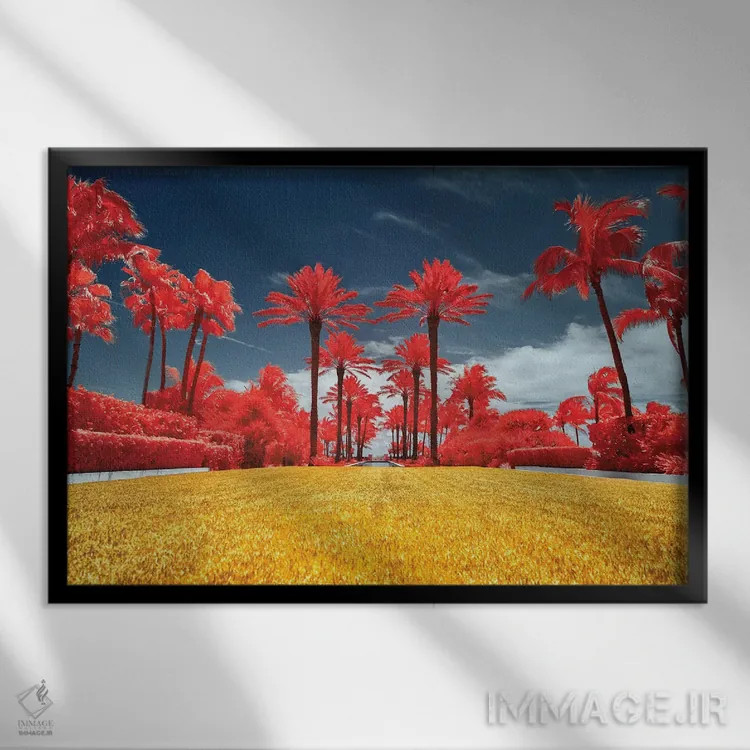تابلو دکوراتیو نخل های قرمز اثر گلاوکو منهالی - نمای قابدار مشکی