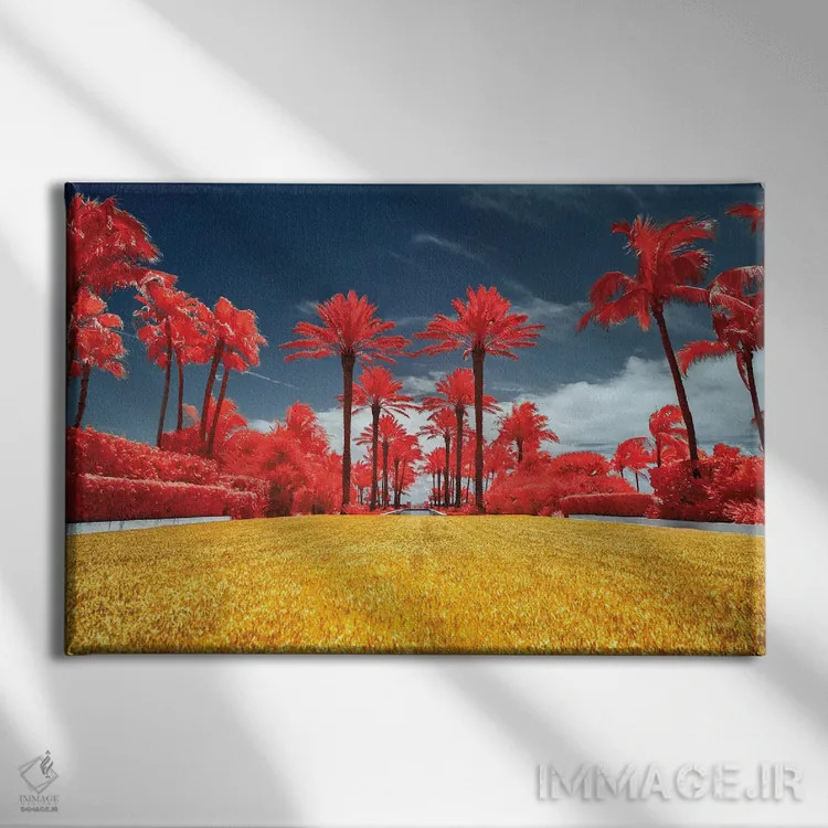 تابلو دکوراتیو نخل های قرمز اثر گلاوکو منهالی - نمای روبهرو روی دیوار