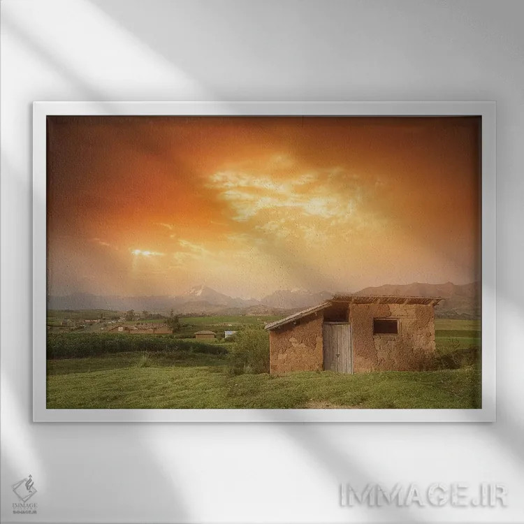 تابلو دکوراتیو آسمان نارنجی اثر گلاوکو منهالی - نمای قابدار سفید