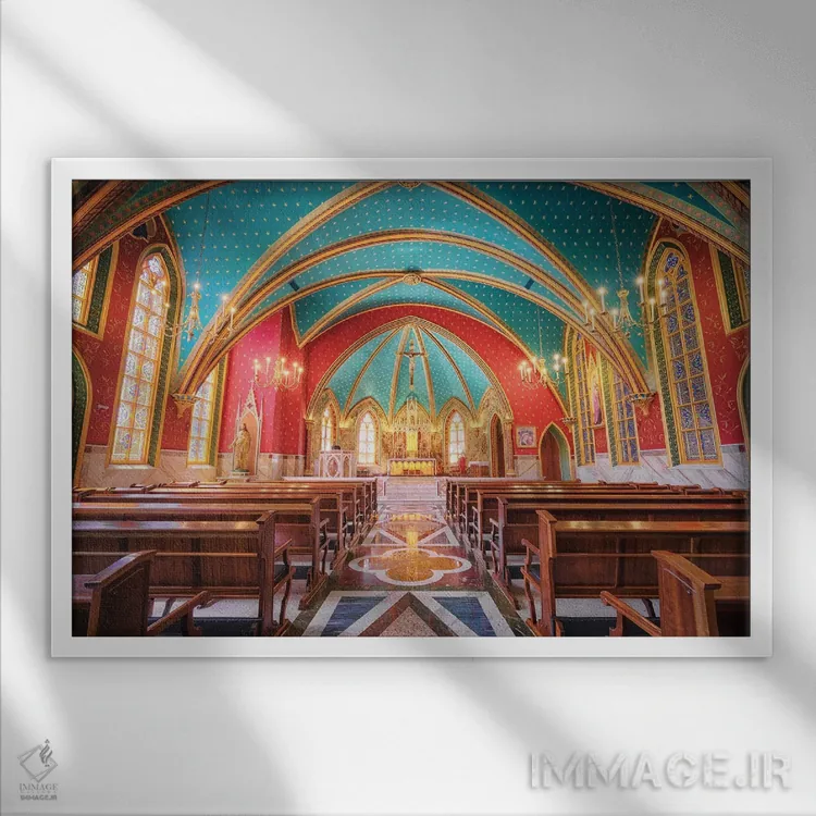 تابلو دکوراتیو داخل کلیسای جامع شماره ۲ اثر گلاوکو منهالی - نمای قابدار سفید