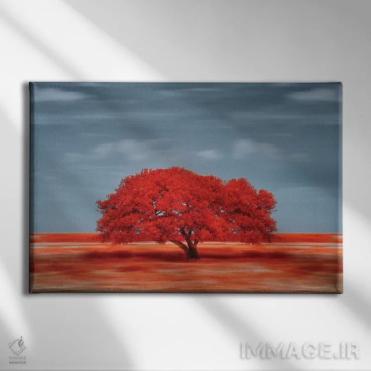 تابلو دکوراتیو درخت قرمز تنها در دشت اثر گلاوکو منهالی - نمای روبهرو روی دیوار