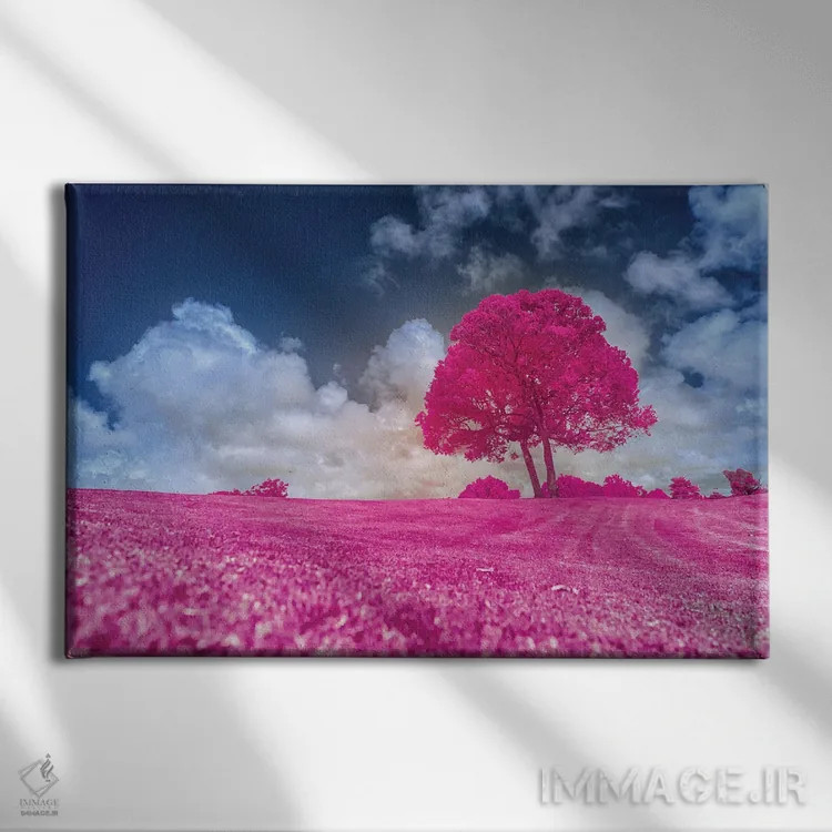تابلو دکوراتیو درخت صورتی اثر گلاوکو منهالی - نمای روبهرو روی دیوار