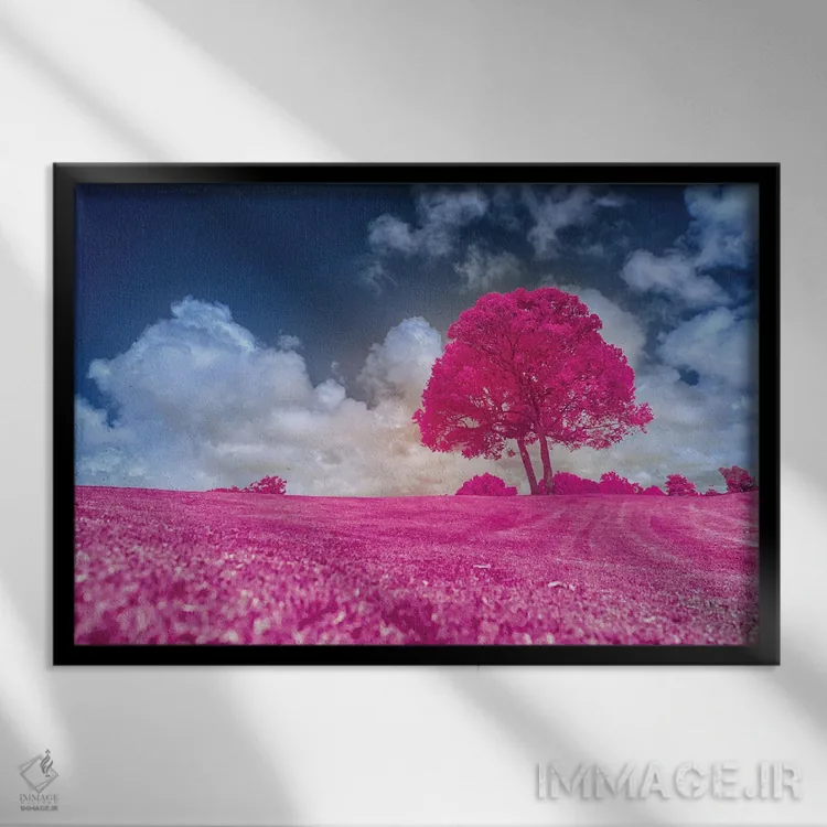 تابلو دکوراتیو درخت صورتی اثر گلاوکو منهالی - نمای قابدار مشکی