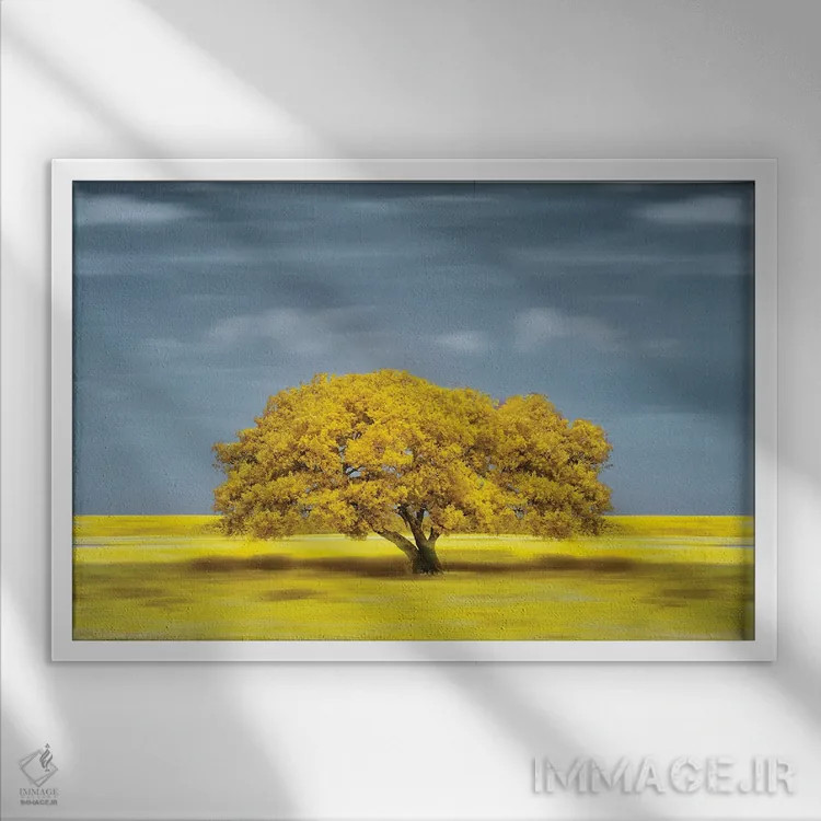 تابلو دکوراتیو زرد تنها در دشت اثر گلاوکو منهالی - نمای قابدار سفید