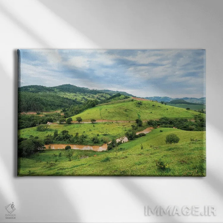 تابلو دکوراتیو منظره سبز اثر گلاوکو منهالی - نمای روبهرو روی دیوار