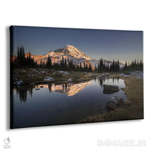 تابلو دکوراتیو WA. Tarn in Spray Park reflects Mt. Rainier at sunset in Mt. R… اثر گری لوهم - نمای پرسپکتیو محصول