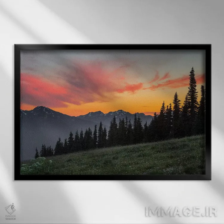 تابلو دکوراتیو Olympic National Park, Washington, USA,غروب باشکوه از ریج هوری… اثر گری لوهم - نمای قابدار مشکی