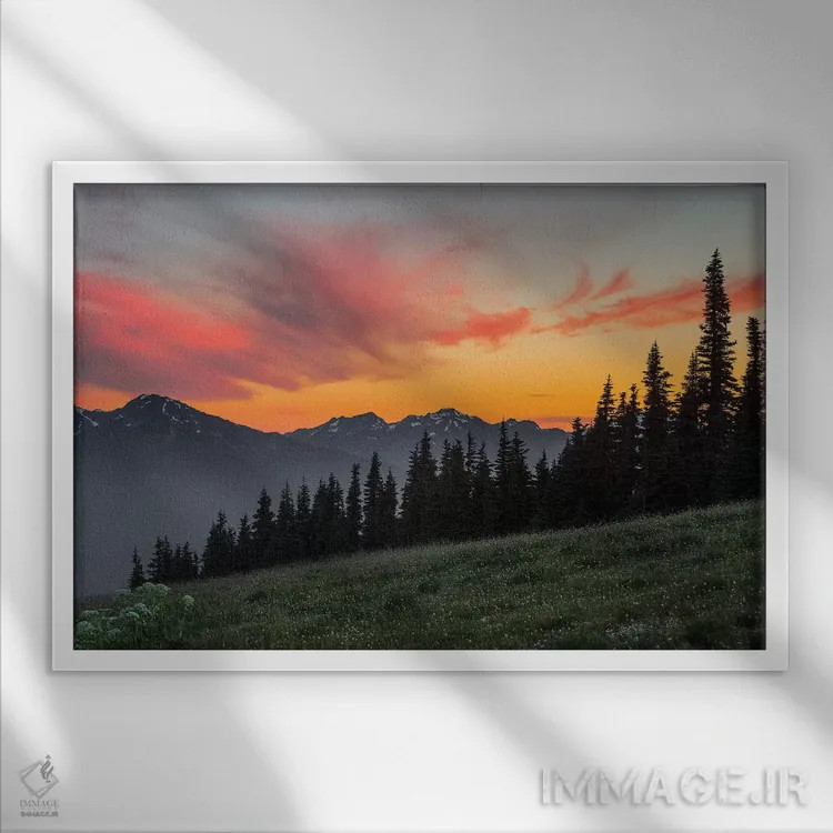 تابلو دکوراتیو Olympic National Park, Washington, USA,غروب باشکوه از ریج هوری… اثر گری لوهم - نمای قابدار سفید