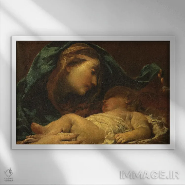 تابلو کلاسیک مریم مقدس و کودک اثر جوزپه ماریا کرسپی - نمای قابدار سفید