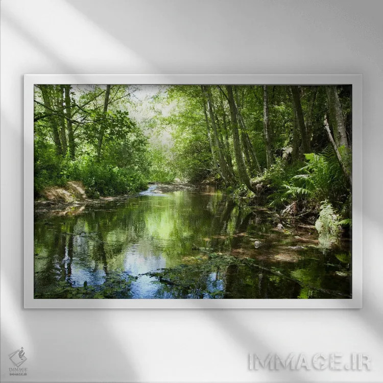 تابلو دکوراتیو منظره کنار آب ۳ اثر گولی میامی - نمای قابدار سفید