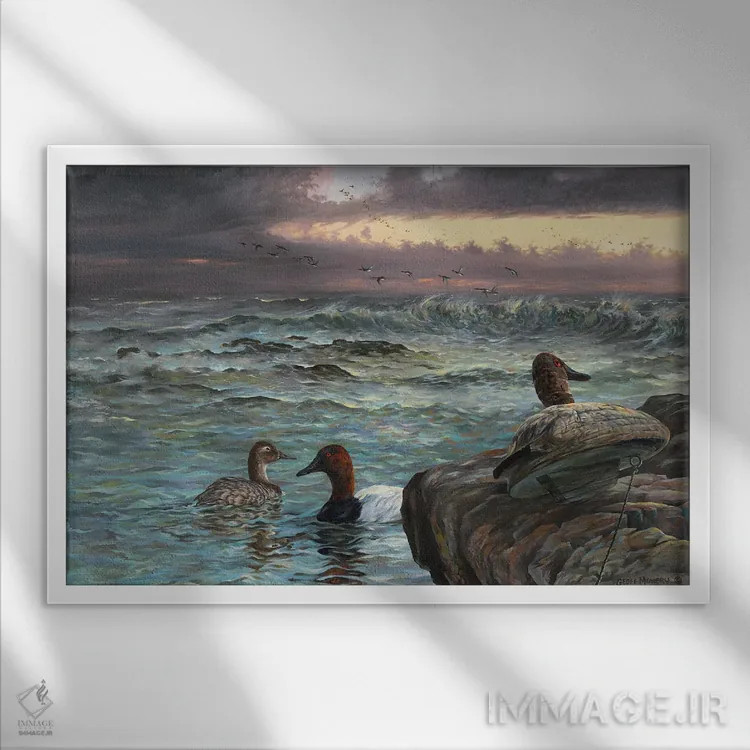 تابلو دکوراتیو در حال نگه داشتن اثر جف مووری - نمای قابدار سفید