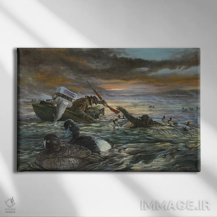 تابلو دکوراتیو شکارچیان بازار اثر جف مووری - نمای روبهرو روی دیوار