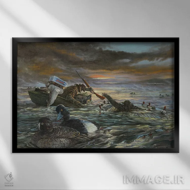 تابلو دکوراتیو شکارچیان بازار اثر جف مووری - نمای قابدار مشکی