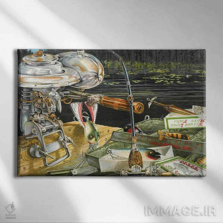 تابلو دکوراتیو تستر طعمه ماهی نهر چاب اثر جف مووری - نمای روبهرو روی دیوار