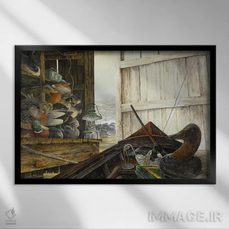 تابلو دکوراتیو خانه قایق اثر جف مووری - نمای قابدار مشکی