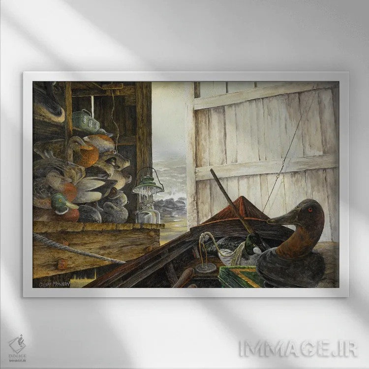 تابلو دکوراتیو خانه قایق اثر جف مووری - نمای قابدار سفید