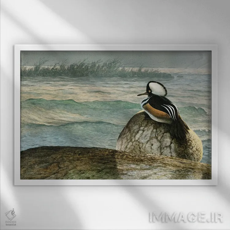 تابلو دکوراتیو عبور از دریاچه ایری اثر جف مووری - نمای قابدار سفید