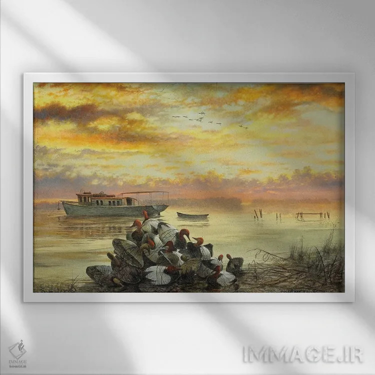 تابلو دکوراتیو غروب در چساپیک اثر جف مووری - نمای قابدار سفید