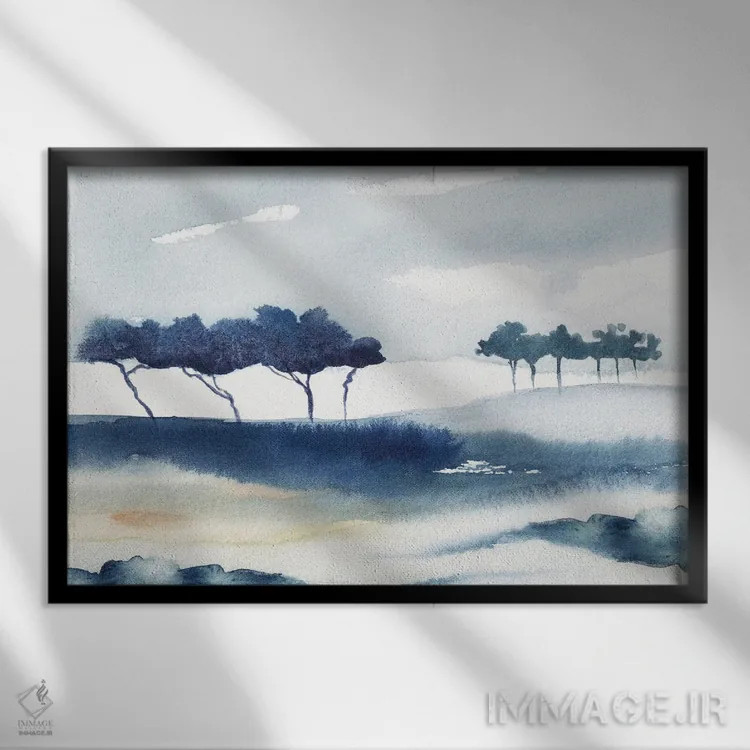 تابلو مینیمال منظره انتزاعی در زمستان اثر مارکو گونزالز - نمای قابدار مشکی