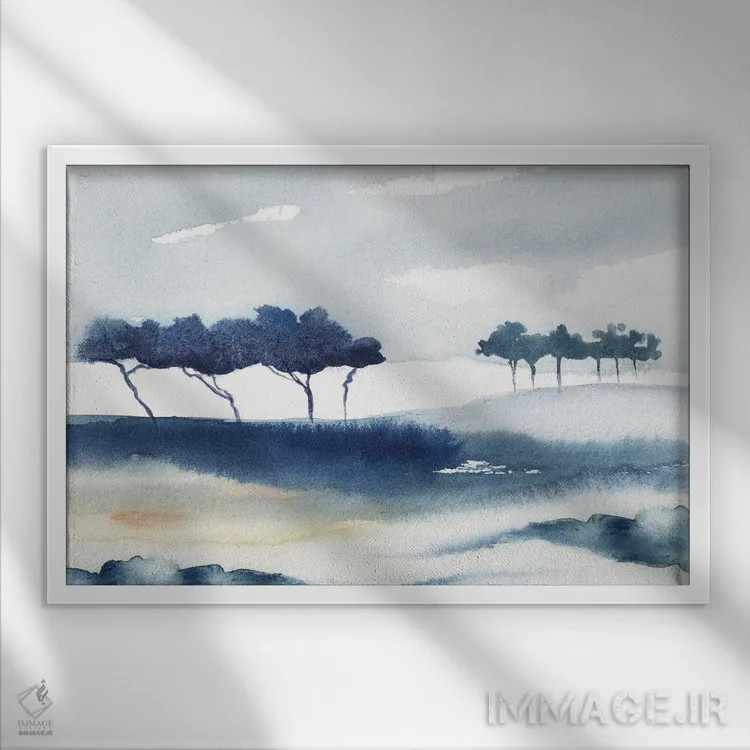 تابلو مینیمال منظره انتزاعی در زمستان اثر مارکو گونزالز - نمای قابدار سفید