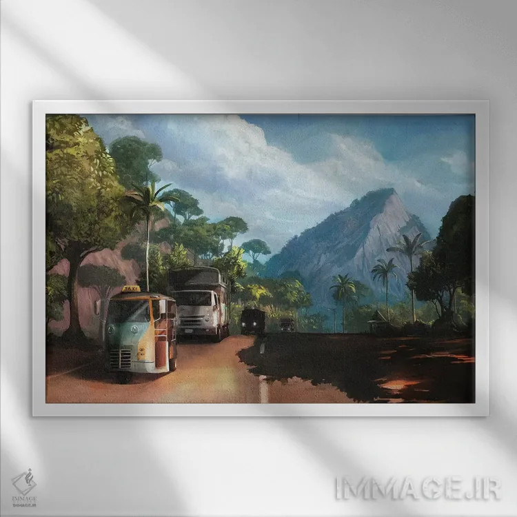 تابلو دکوراتیو ساعت شلوغی اثر استیو گود - نمای قابدار سفید