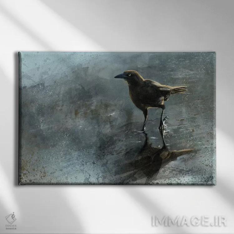 تابلو دکوراتیو پرنده در گودال آب اثر استیو گود - نمای روبهرو روی دیوار